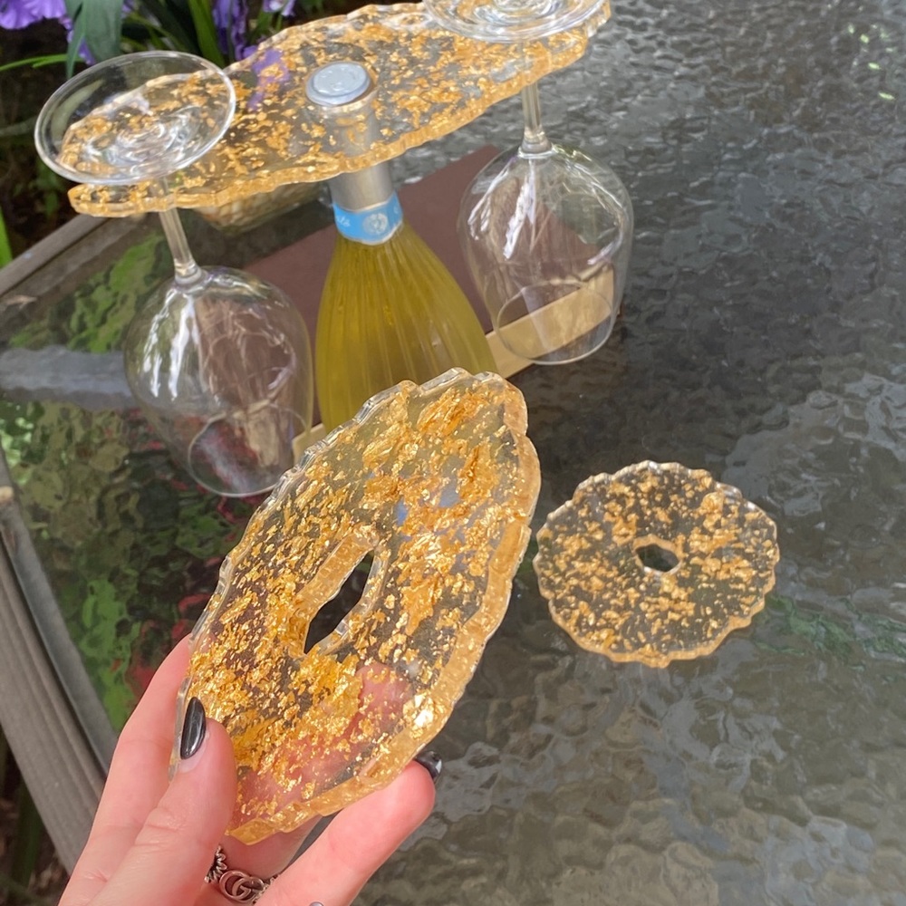 Gold Flake Wine Caddy & Coaster Set Resin Art - Picture 12 of 16